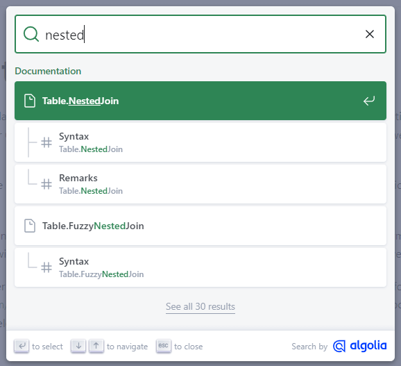 Funcionalidad de búsqueda proporcionada por Algolia